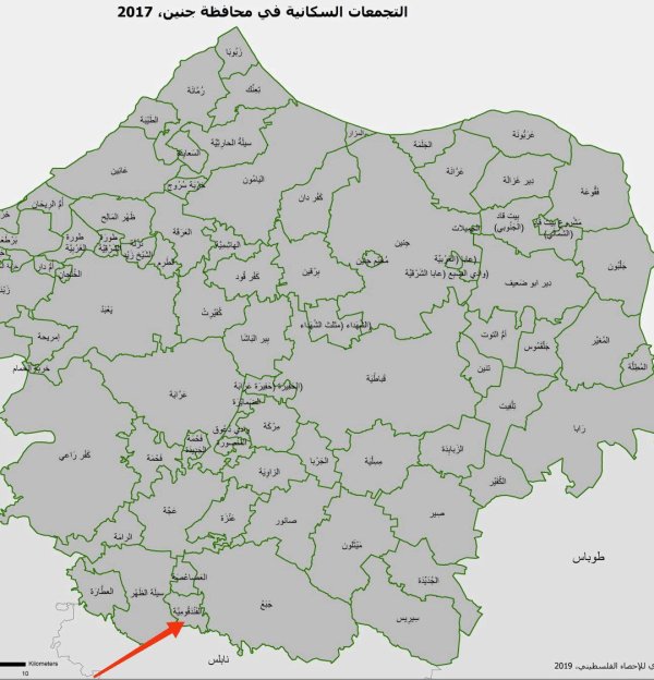 خارطة توضح موقع قرية فندقومية نقلاً عن الجهاز المركزي للإحصاء الفلسطيني