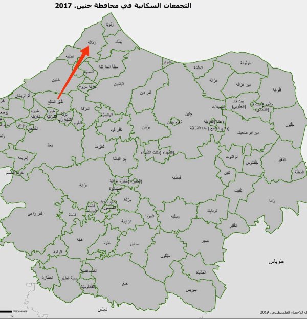 خارطة توضح موقع قرية رمانة نقلاً عن الجهاز المركزي للإحصاء الفلسطيني