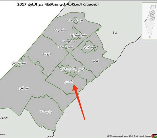 خارطة توضح موقع بلدة المصدر نقلاً عن الجهاز المركزي للإحصاء الفلسطيني