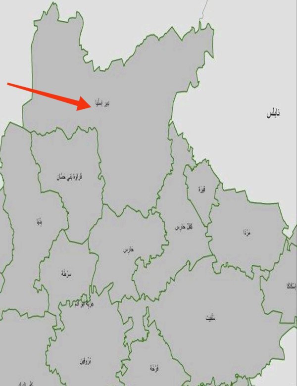 خارطة توضح موقع بلدة دير استيا شمال محافظة سلفيت