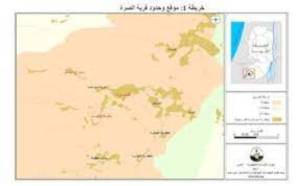 خارطة تبين موقع قرية الصرة جنوب غرب مدينة الخليل، وكذلك القرى المجاورة لها