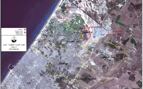 خارطة توضح موقع قرية أم النصر، نقلاً عن معهد الأبحاث التطبيقية- أريج