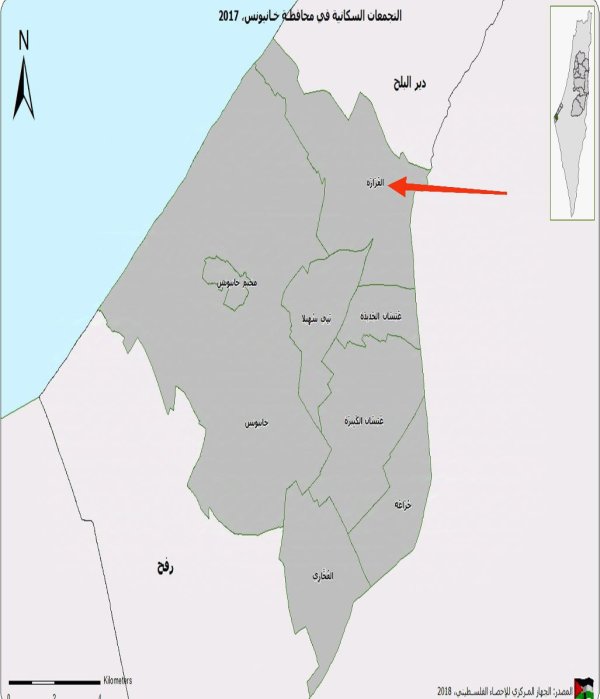 خارطة توضح موقع بلدة القرارة نقلاً عن الجهاز المركزي للإحصاء الفلسطيني