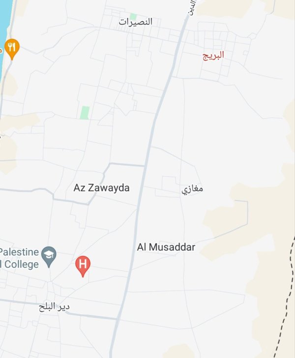 خارطة توضح موقع بلدة ومخيم البريج