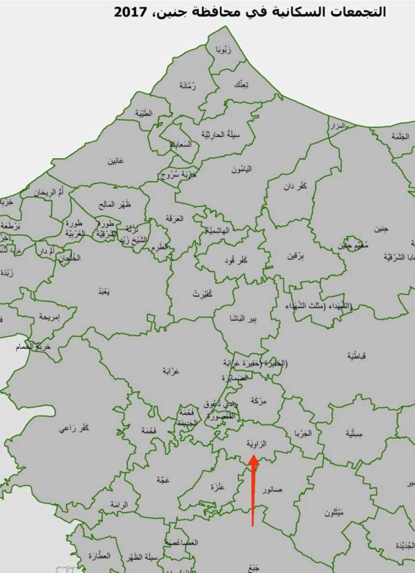 خارطة توضح موقع قرية الزاوية نقلاً عن الجهاز المركزي للإحصاء الفلسطيني