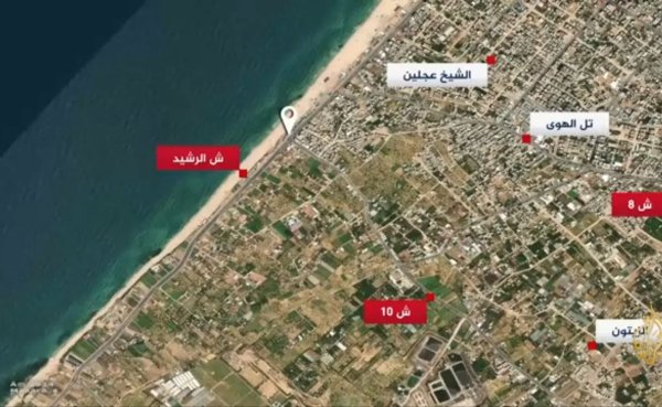 خارطة توضح موقع مجزرة دوار النابلسي، نقلاً عن قناة الجزيرة