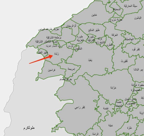خارطة توضح موقع قرية زبدة نقلاً عن الجهاز المركزي للإحصاء الفلسطيني