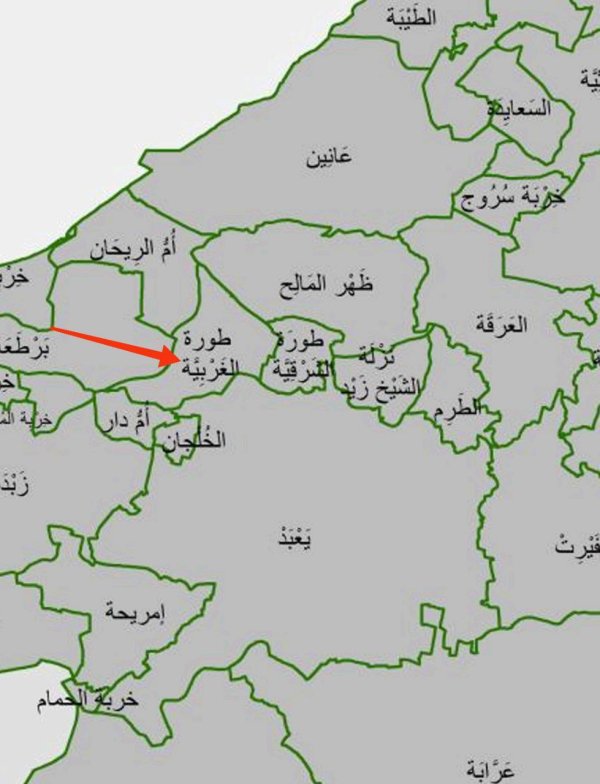 خارطة توضح موقع قرية طورة الغربية نقلاً عن الجهاز المركزي للإحصاء الفلسطيني