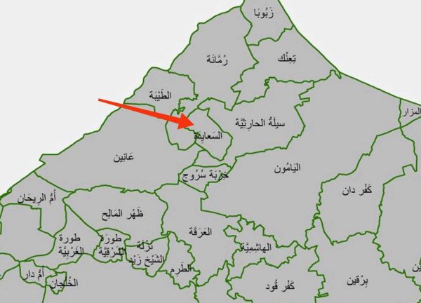 خارطة توضح موقع تجمع السعايدة نقلاً عن الجهاز المركزي للإحصاء الفلسطيني