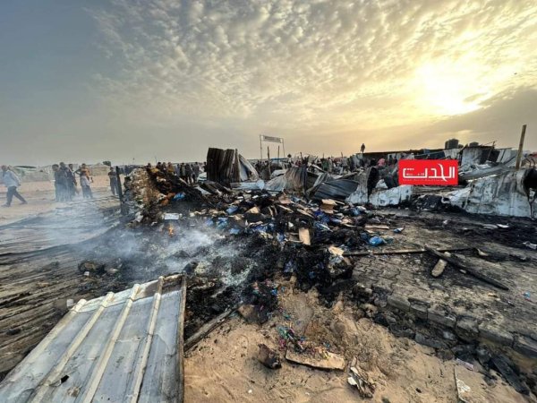 Pictures on Monday morning, May 26, 2024, show the extent of the destruction that befell the IDP camp following the massacre last night, according to Al-Hadath newspaper.