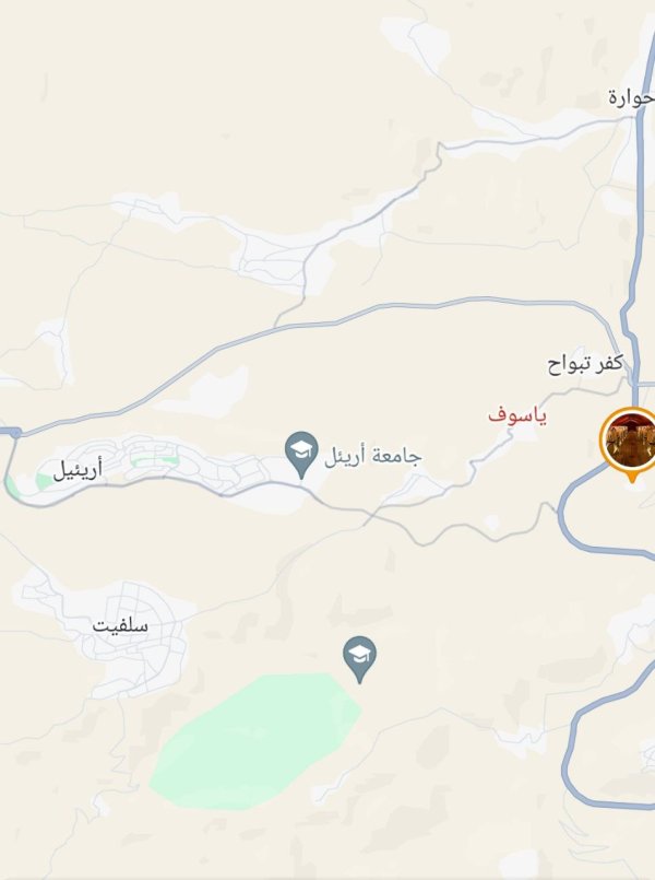 موقع قرية ياسوف حسب موقع خرائط غوغل، وتظهر المستوطنات المجاورة للقرية