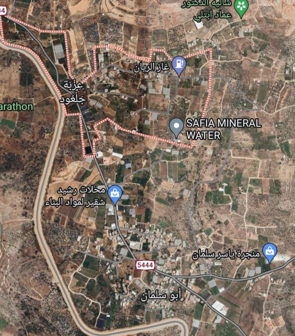 موقع عزبة جلعود كما يظهر في الأقمار الصناعية