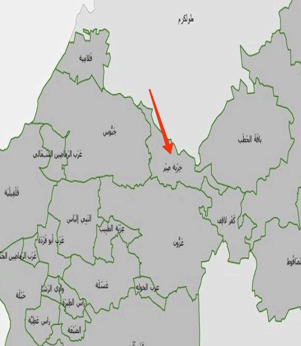 خارطة توضح موقع خربة صير وما يجاورها من قرى وبلدات، نقلاً عن الجهاز المركزي للإحصاء الفلسطيني