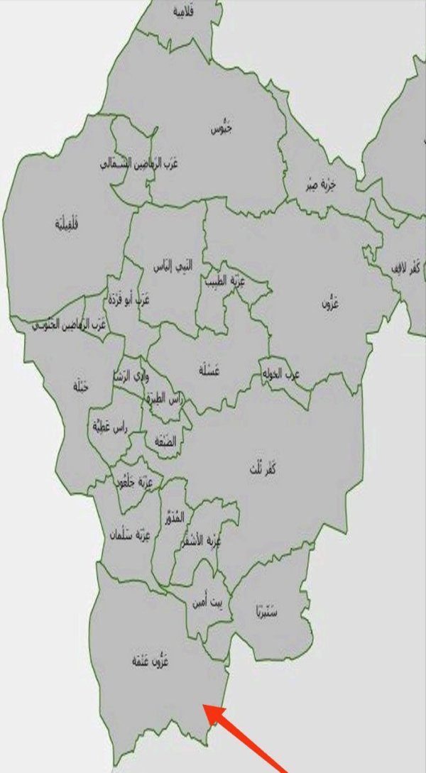 خارطة توضح موقع قرية عزون عتمة نقلاً عن الجهاز المركزي للإحصاء الفلسطيني