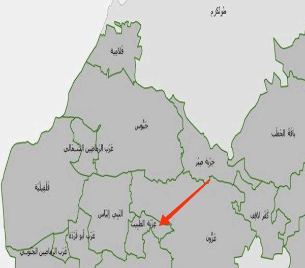 خارطة تظهر موقع قرية  عزبة الطبيب وما يجاورها من قرى وبلدات، نقلاً عن الجهاز المركزي للإحصاء الفلسطيني