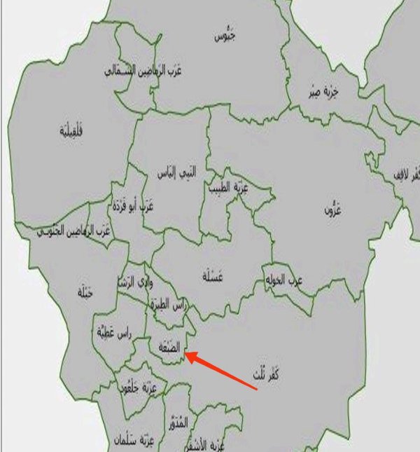 خارطة تظهر موقع قرية الضبعة وما يجاورها من قرى وبلدات