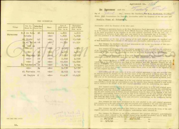 وثائق غاية في النُّدرة.. (3_138) وثائق العقود الأصلية لـ(شراء وتسجيل أراضي) قرية (المرصّص؛ قضاء بيسان) في العام 1946  _________ أراضي؛ حسين موسى المحمد _ حسين موسى المحمّد _________ * ملاحظة؛ _ تمت عقود الشراء والتسجيل لهذه الأراضي في العام 1946، بناء على احتجاجات عنيفة وقضايا، واتفاق نهائي بين حكومة الانتداب البريطاني وبين محامي الأهالي (وديع أفندي البستاني؛ تمّ نشر الاتفاق في الصفحة القديمة المهكّرة) في العام 1921؛ ولم ينشر الاتفاق في الجريدة الرسمية إلا في العام 1933، نتيجة مماطلة سلطات الانتداب؛ وتلاه مماطلة أخرى حتى العام 1946، حيث تم تسجيل الأراضي بأسماء أهالي قرية المرصص، بعد دفع ثمنها بالتقسيط، كما هو واضح من العقود، باللغتين العربية والإنجليزية..