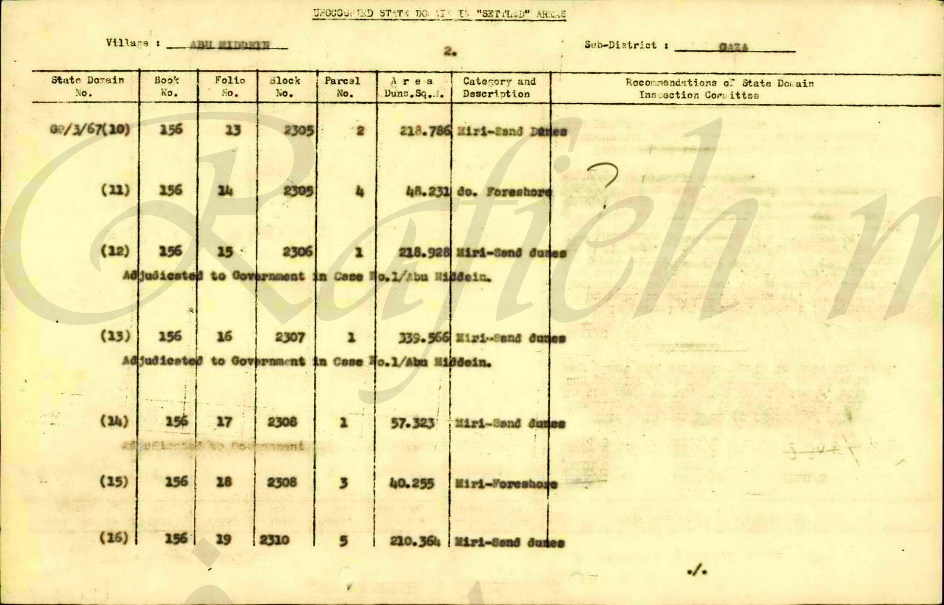 تسجيل (أراضي الدولة) و(الأراضي الأميرية) في (منطقة أبو مدين؛ قضاء غزة؛ فلسطين) في العام 1947، نقلًا عن الباحث محمد رفيع تسجيل (أراضي الدولة) و(الأراضي الأميرية) في (منطقة أبو مدين؛ قضاء غزة؛ فلسطين) في العام 1947، نقلًا عن الباحث محمد رفيع