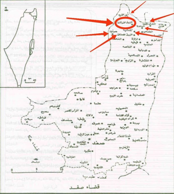 خارطة تبين القرى التي تجاور الزوق الفوقاني