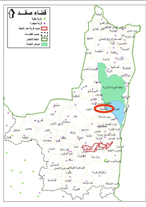 خارطة توضح موقع قرية العلمانية وحدودها الإدارية