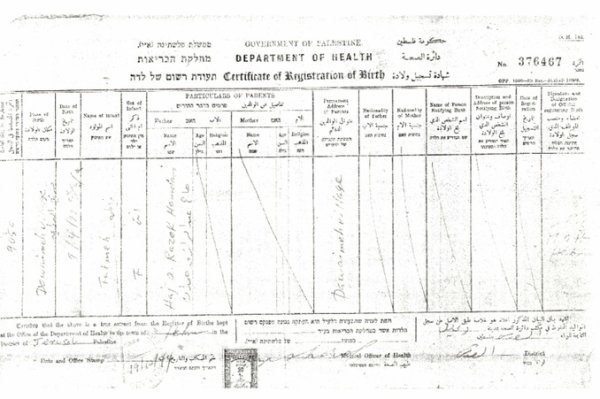 حكومة فلسطين: دائرة الصحة شهادة تسجيل ولادة من قرية الدوايمة قضاء الخليل: أرشيف بير زيت الرقمي حكومة فلسطين: دائرة الصحة شهادة تسجيل ولادة من قرية الدوايمة قضاء الخليل: أرشيف بير زيت الرقمي