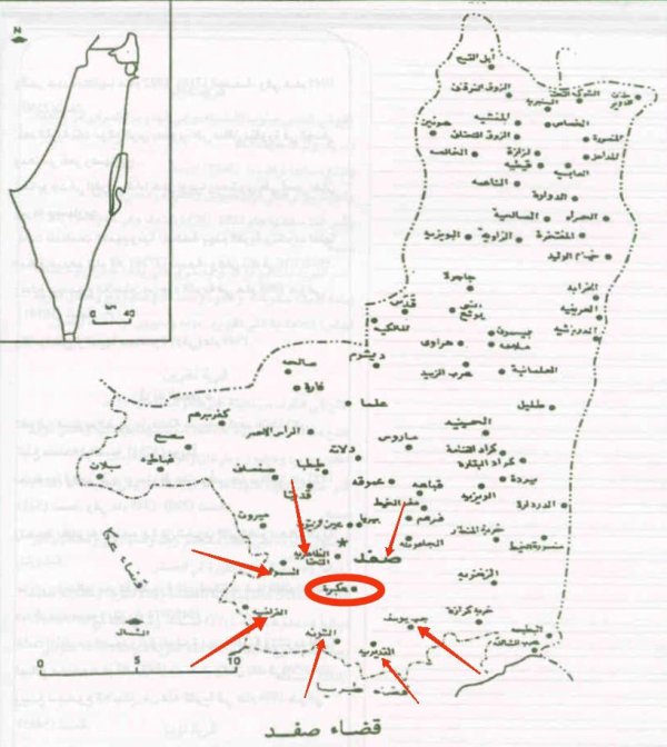 خارطة توضح أسماء القرى التي كانت تحد قرية عكبرة