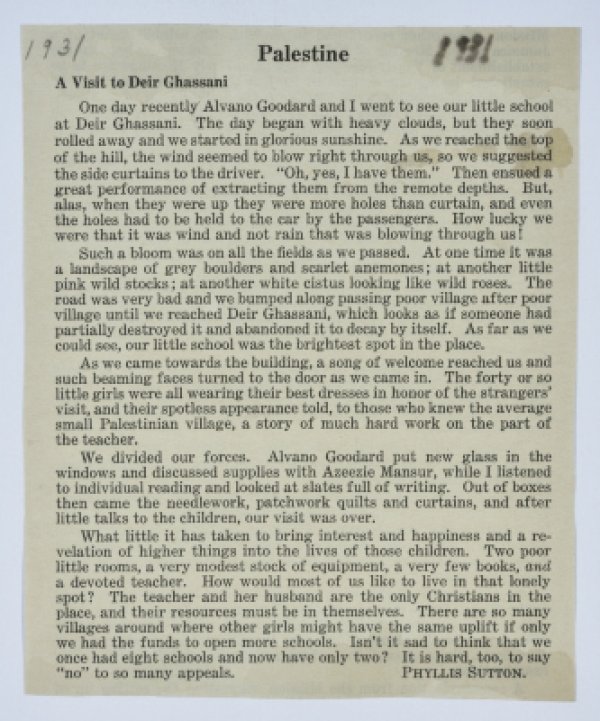 مقال لفيليس ستن عن زيارته لدير غسانة مقال لفيليس ستن عن زيارته لدير غسانة