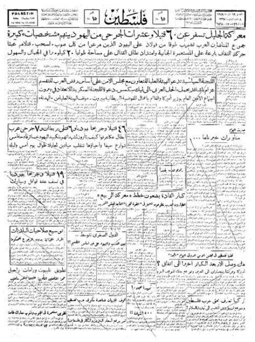 صحيفة فلسطين الصادرة بتايخ: 19 آذار 1948